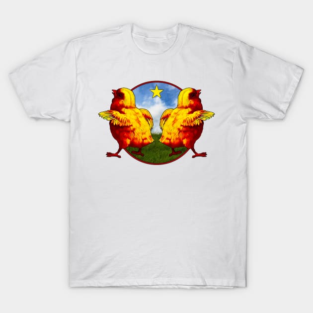 Yellow Star Chicken Creeps T-Shirt by crunchysqueak